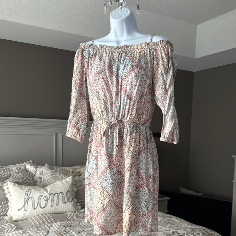 BeBop Orange Off-Shoulder Sundress 3/4 Sleeve Mini